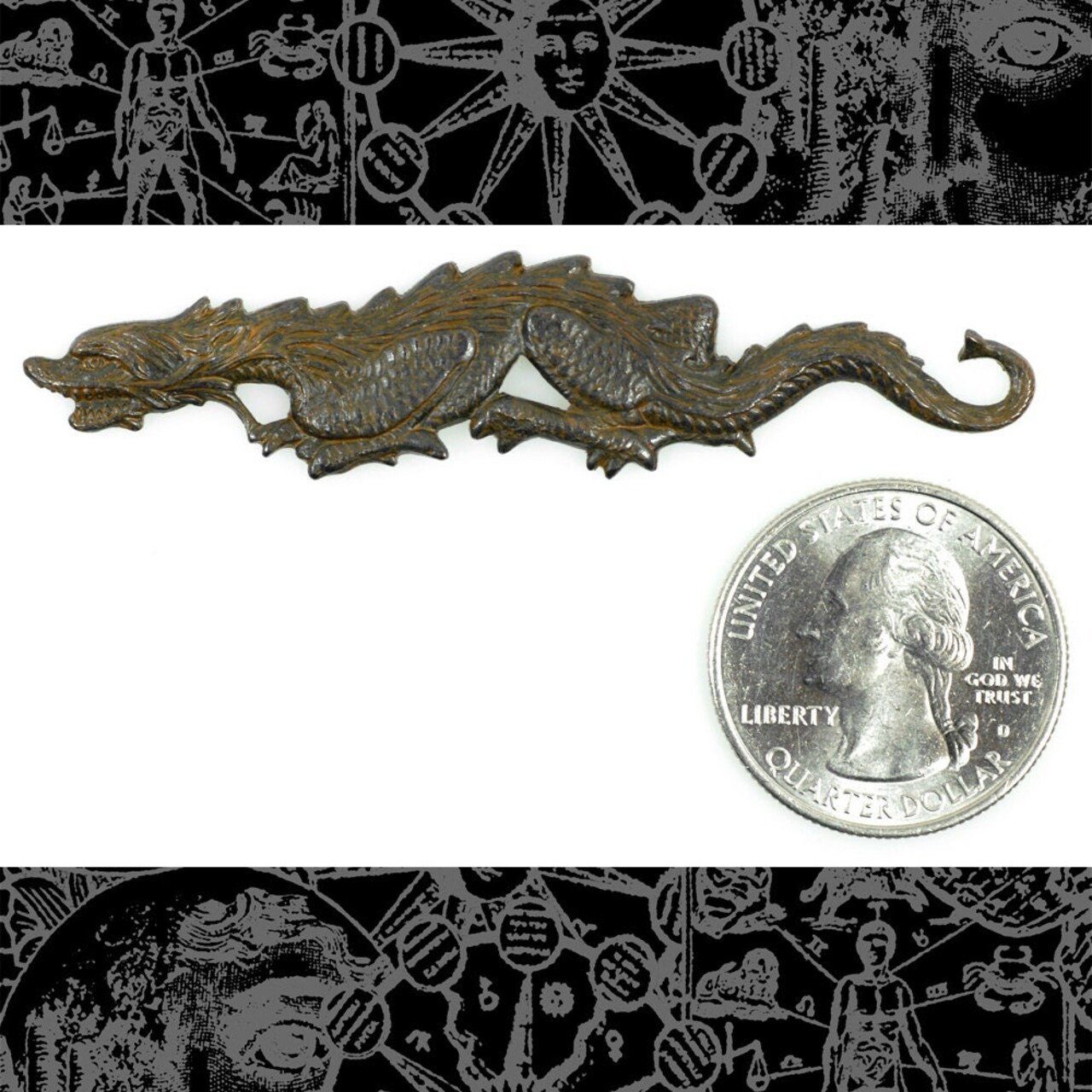 Chocolate Brown Plated Brass Long Dragon Pendant Wrap or Bracelet - RB-P70